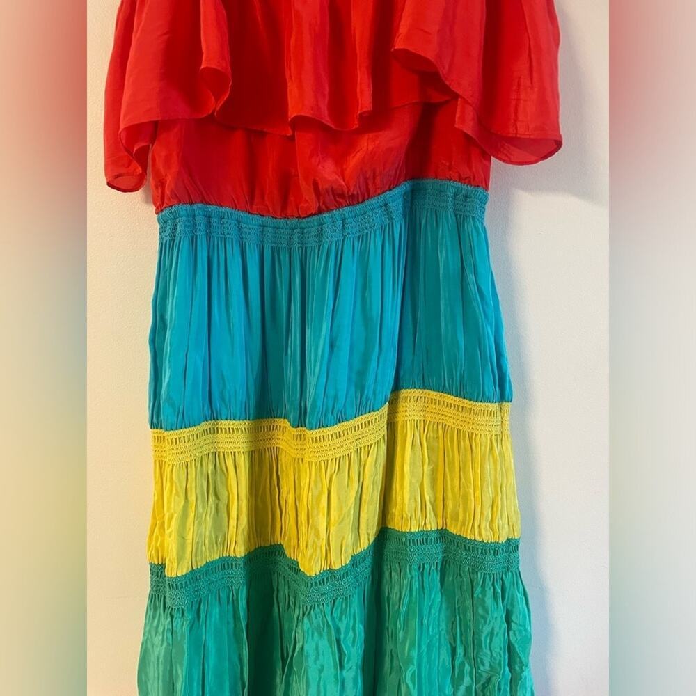 ALICE + OLIVIA Kia Rainbow Tiered Maxi Dress | Colorblock Resort Statement - Picture 5 of 10